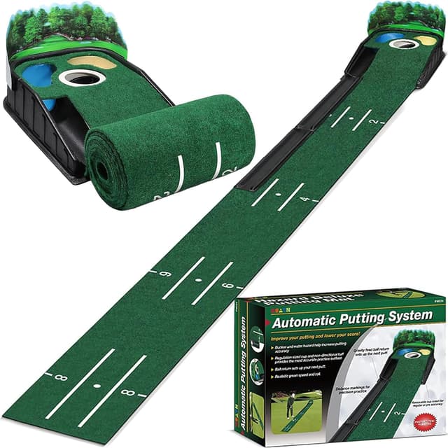 Detalle de Surbootime golf putting trainer with automatic ball return and 3-hole putting green