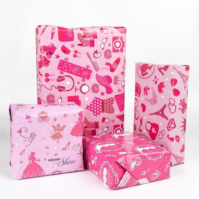 Thumbnail 3 de 8 Sheets Pink Princess Wrapping Paper 50x70cm