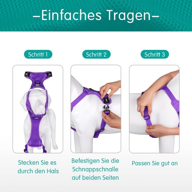 Detalle 2 de PoyPet Reflektierendes weiches, atmungsaktives Hundegeschirr aus Mesh (Violett, XS)