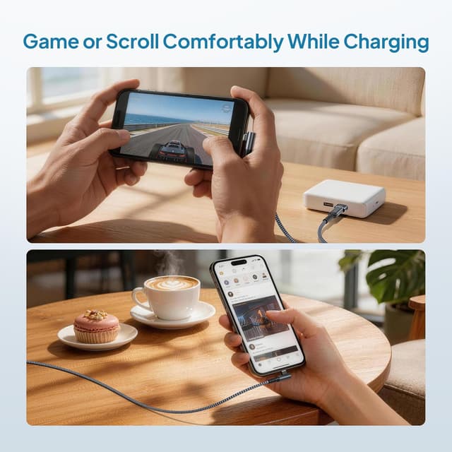 Detalle de Elebase 90-Grad Ladekabel für iPhone 17 Pro – 2 m USB-C PD Schnellladekabel mit USB-Adapter