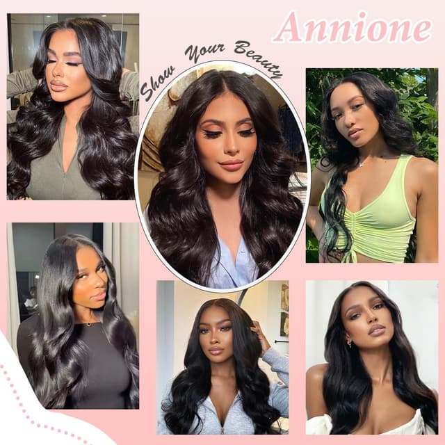 Detalle de annione 30 Inch 13x6 Lace Front Human Hair Wig (200% Density) – Body Wave, Transparent HD Lace, Pre-Plucked