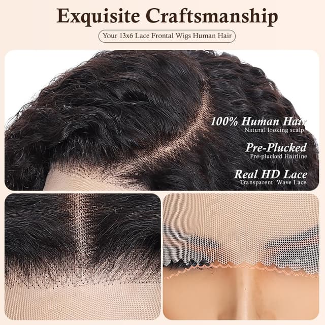 Detalle de Lannaax 13x6 HD Lace Curly Wig (250% Density) — Virgin Remy Human Hair Drawstring, Natural Black, 20 Inch
