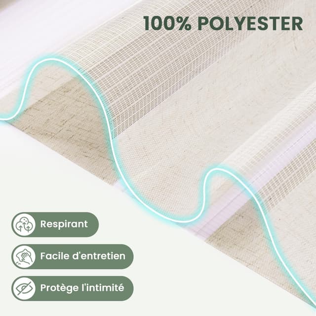 Detalle de Buseu Store enrouleur jour nuit sans perçage (lin translucide & occultant) avec clips