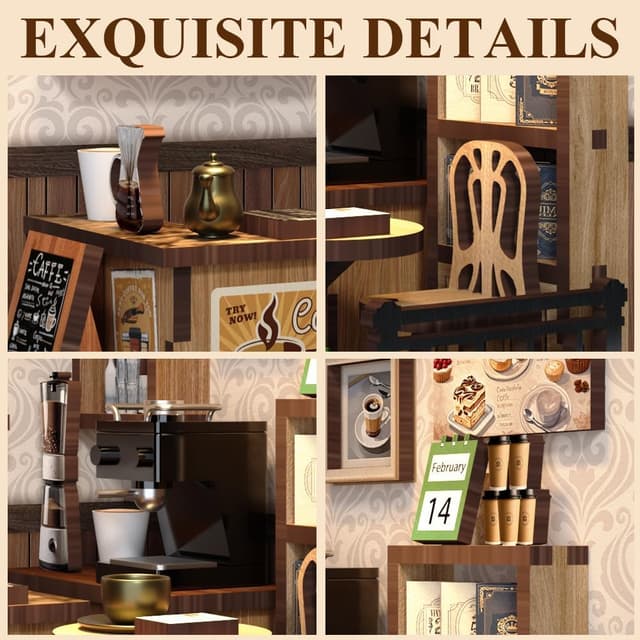 Detalle de Aolso Kit di caffè miniature DIY in legno (77 pezzi) per case delle bambole e diorami