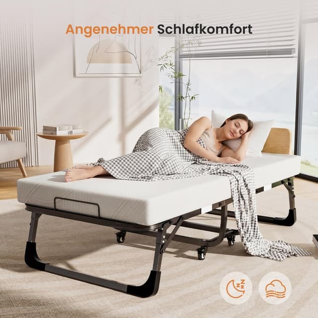 Detalle de Gunuss Klappbett Metall-Klapprahmen inkl. 10 cm Memory-Foam-Matratze – 90 x 190 cm