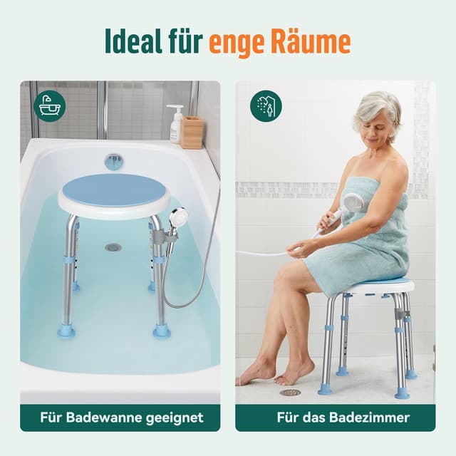 Detalle 2 de Luckfaith LC01 360° drehbarer, höhenverstellbarer Duschstuhl aus Aluminium (rutschfester Duschhocker)