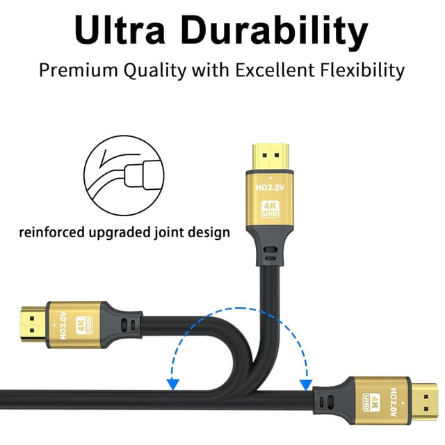 Detalle de jojobnj HDMI 2.0 Kabel 10 m (4K@60 Hz, 18 Gbps, HDR, ARC) – goldene Anschlüsse