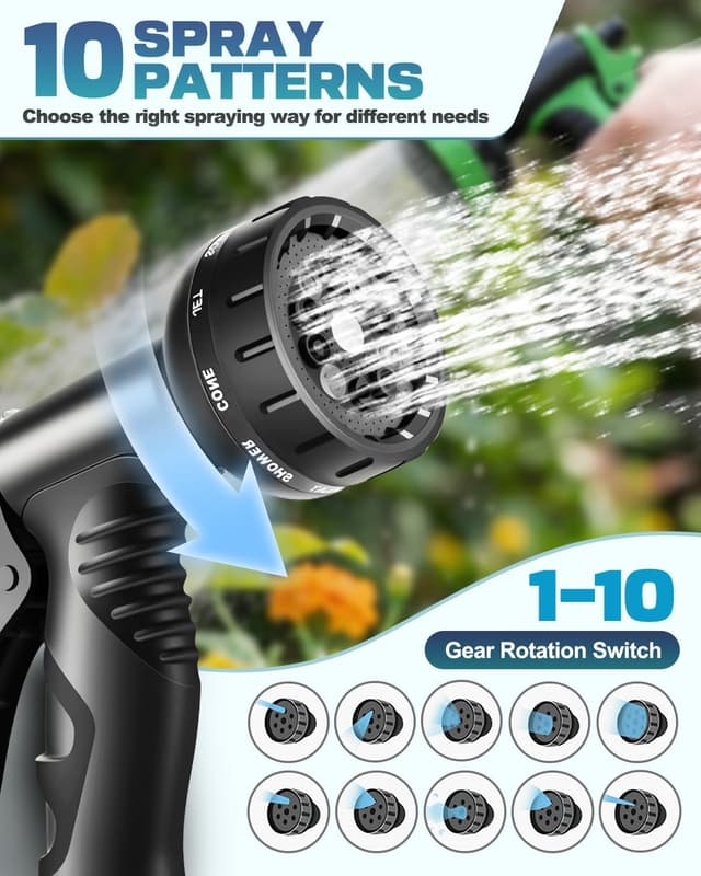 Detalle 2 de Expandable Garden Hose Pipe 150FT/45M with 10-Pattern Spray Nozzle and Brass Connectors (4-Layer Latex Core)
