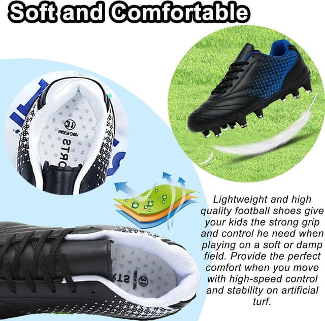Detalle 2 de Boys Football Boots Kids Football Shoes Cleats for FG/AG Training & Sports (Breathable Soft Leather)