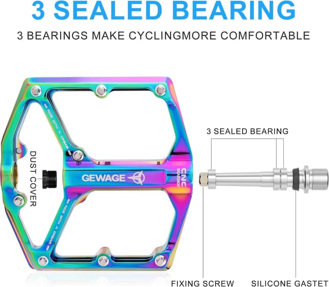 Detalle de GEWAGE Rennrad- / MTB-Flachpedale mit 3 Lagern, 9/16 Zoll und abnehmbaren Anti-Rutsch-Nägeln