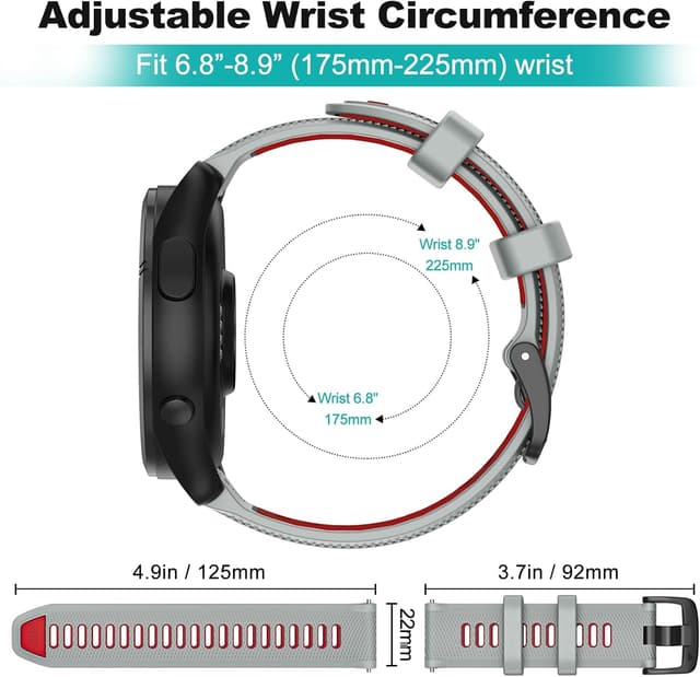 Detalle 2 de OVERSTEP 22mm replacement strap (soft silicone) for Forerunner 265 and compatible sports watches