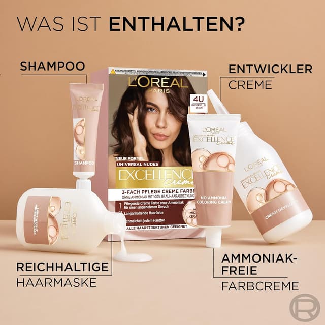 Detalle 1 de L'Oréal Paris Excellence Creme Permanente Haarfarbe Nr. 8U Hellblond (Blond) – ohne Ammoniak, Universal Nude-Töne