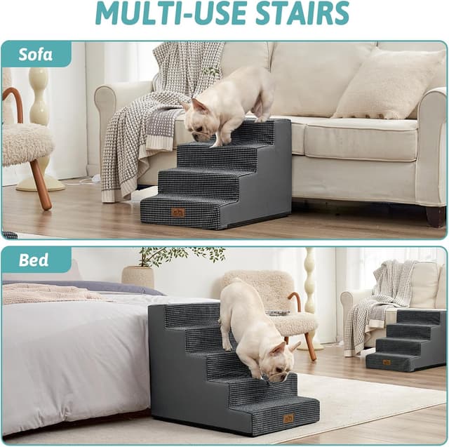 Thumbnail 6 de COZY KISS Wide Dog Stairs for Small Dogs – 5-Step Non-Slip Pet Steps (Dark Grey)