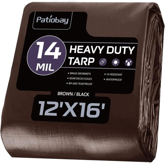 Detalle de Patiobay 12x16FT Heavy-Duty 14 Mil Waterproof Tarp (Grommets Every 23.6 in)
