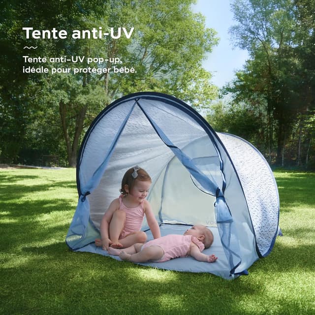 Detalle de Babymoov Tente Anti-UV Bébé Haute Protection FPS 50+ avec moustiquaire intégrée (pop-up) – Grande tente de plage Blue Waves