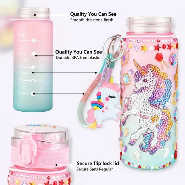 Thumbnail 6 de Sanilinwild Girls 600ml DIY Water Bottle Kit (Pink Unicorn) – Decorate Your Own Bottle with Friendship Bracelet Craft