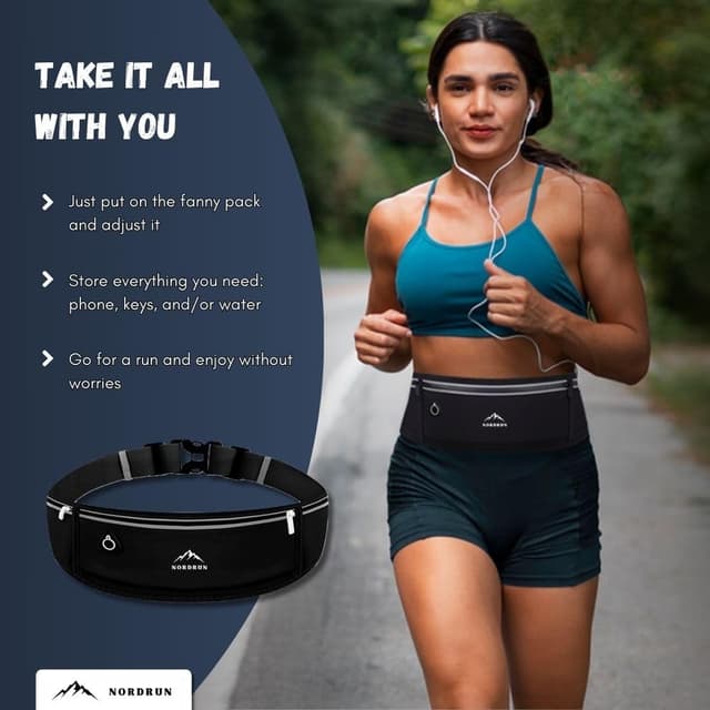 Detalle 2 de Nordrun Ceinture running étanche avec sac banane pour smartphone et affaires de course