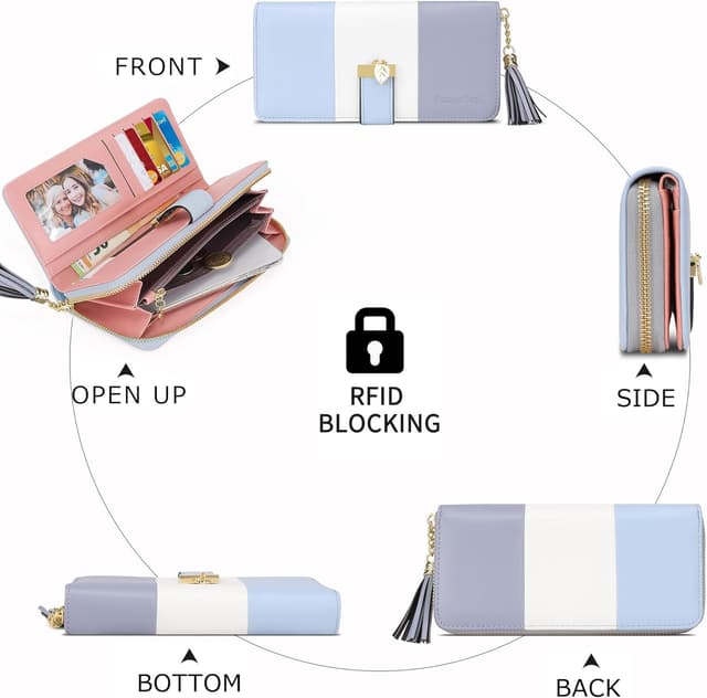 Detalle de Pomelo Best women’s RFID wallet with tassel charm, 12 card slots and zipped coin pocket (19.5 x 10.5 x 2.5cm)