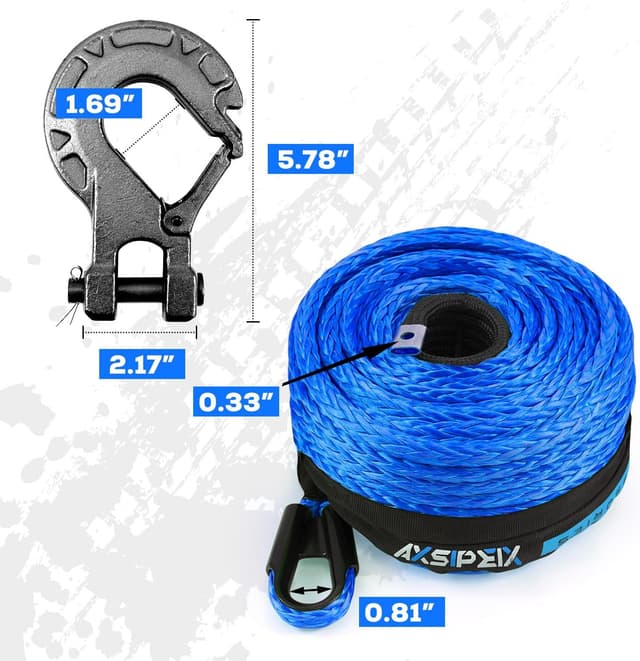 Detalle de Synthetic Winch Rope Kit (3/8" x 92ft) w/ 26,500LBS Break Strength, Blue Rope + Protective Sleeve