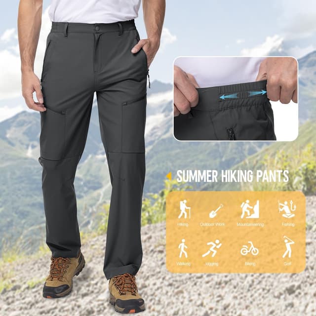 Detalle 2 de Rdruko Men’s Hiking Trousers – Lightweight Quick-Dry Water-Resistant Stretch Pants with 5 Pockets