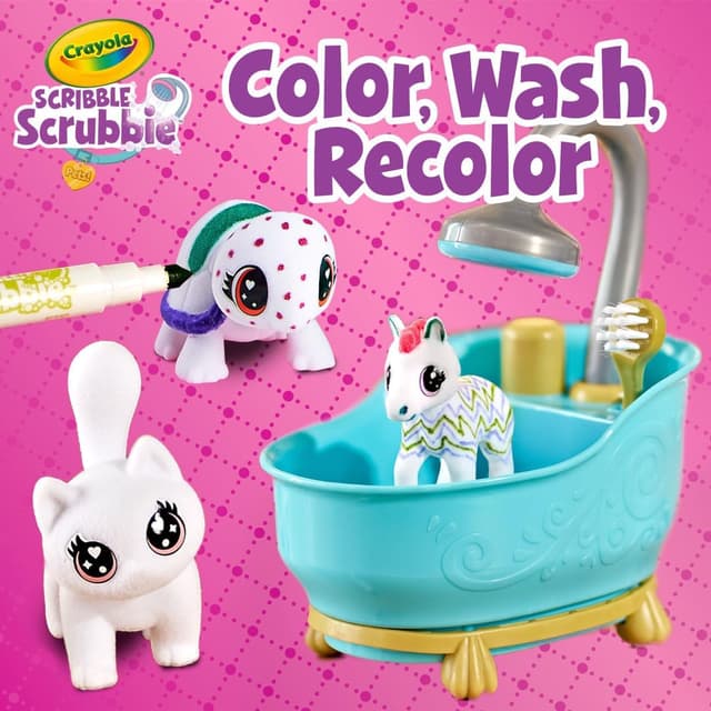Detalle de Crayola Scribble Scrubbie Pets Mega Set (25+ pcs) — reusable pet care playset with washable markers and scrub tub