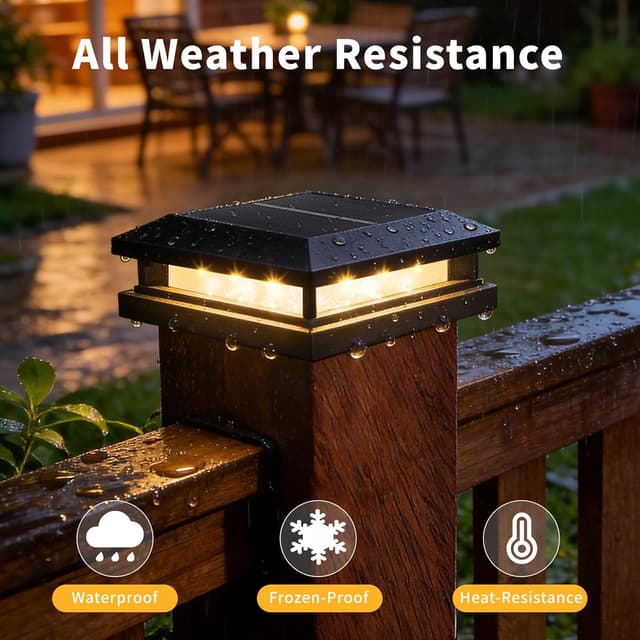 Detalle de Spacelumen 4 Pack Solar Post Cap Lights for Outdoor Posts (IP65, Auto On/Off) – Dual Warm/Cool White