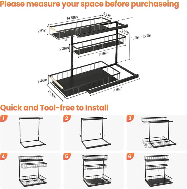 Thumbnail 6 de Aekenr 3-Tier Under Sink Organizer & Pull-Out Storage (2-Pack) for Kitchen & Bathroom Cabinets