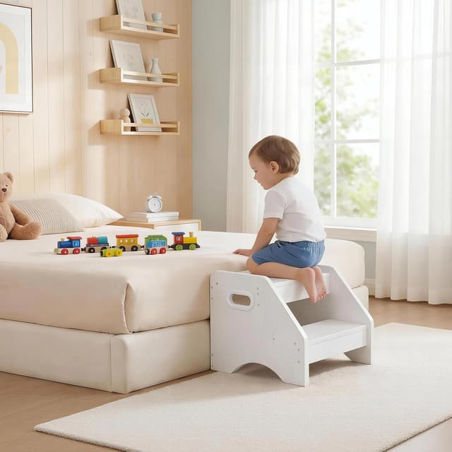 Detalle de HOOBRO Tritthocker Kinder EWT28JD01 – 2-stufiger Kinderhocker mit Griff und Anti-Rutsch-Pads