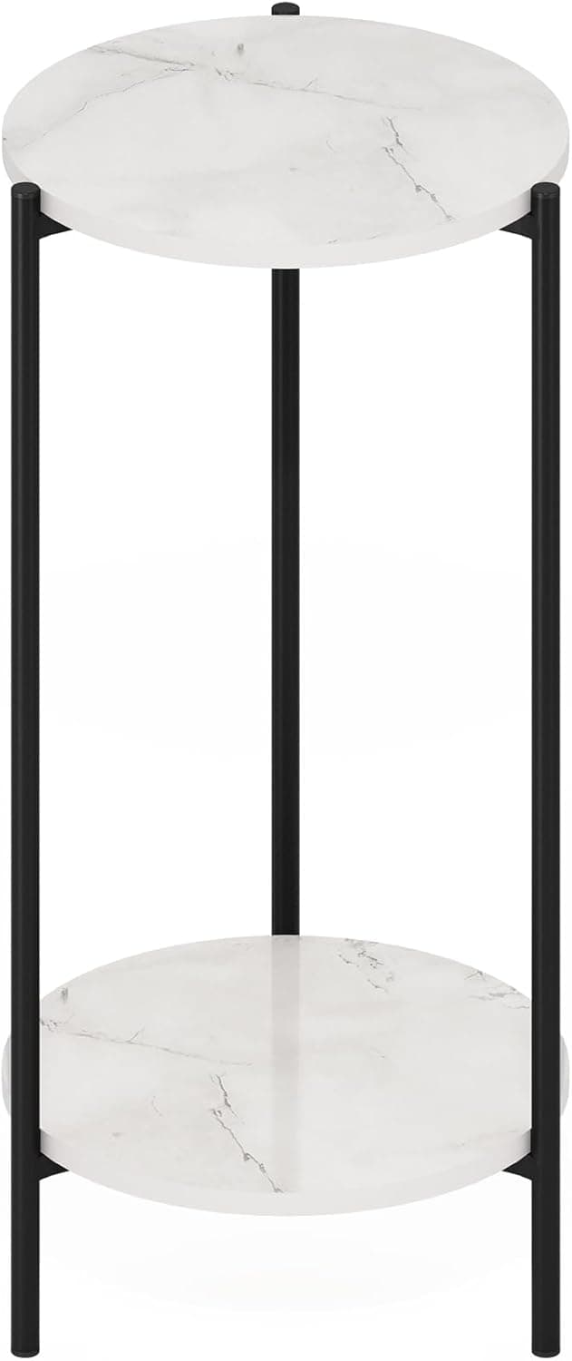 Detalle de Furinno Besi tavolino moderno a 2 livelli bianco effetto marmo con gambe in metallo