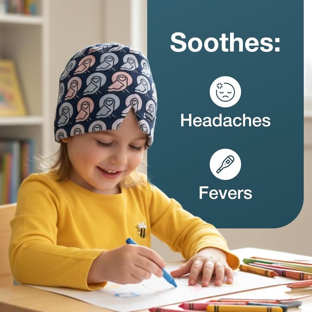 Detalle de MyHalos Children’s Migraine Relief Cap – cooling gel ice pack hat for kids (multicolour)
