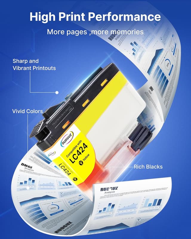 Detalle de RUDGUZ LC424 Patronen (4er-Set) für Brother LC-424 / DCP-J1200W & DCP-J1200WE – Schwarz, Cyan, Magenta, Gelb
