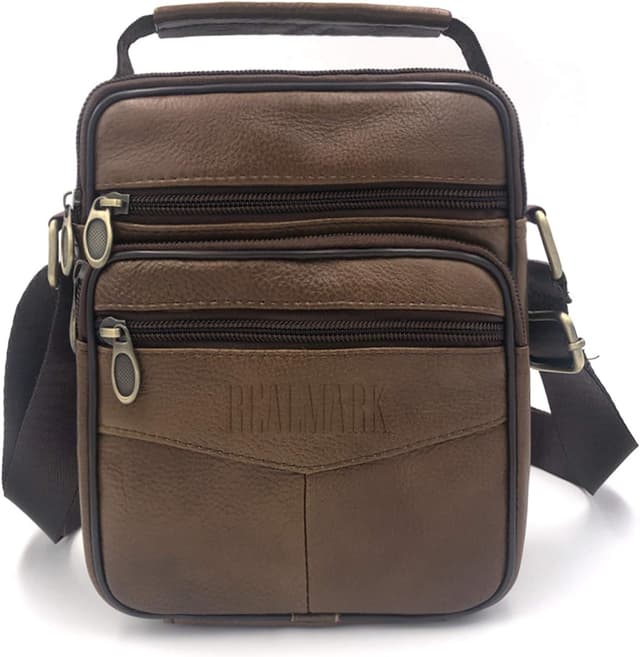 Detalle de Realmark men’s genuine leather cross body shoulder bag (small messenger satchel)