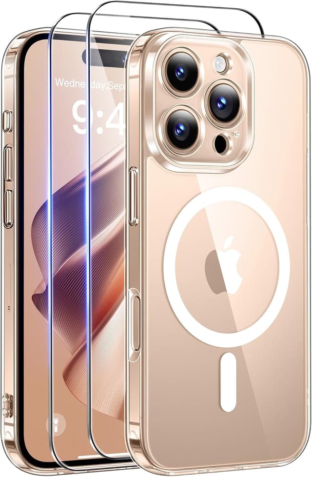 Detalle de Qasyfanc Magnetic iPhone 16 Pro Max Case (Clear) with 2 Tempered Glass Screen Protectors
