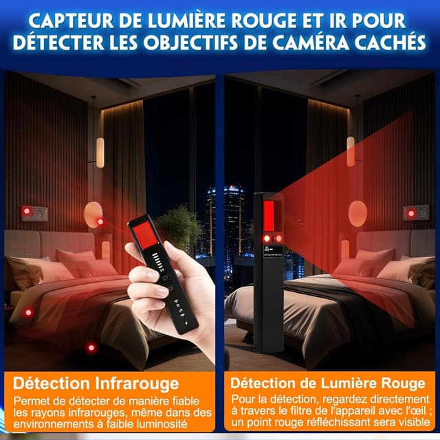 Detalle 2 de Diseleri Détecteur de Caméra Cachée 5 en 1 : RF sans fil, GPS, infrarouge et alarme