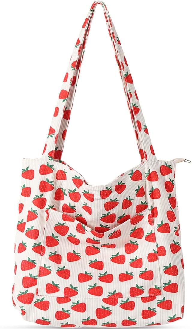 Detalle de WantGor Women Corduroy Tote Bag (Strawberry Beige) – Large shoulder hobo bag with multi-pocket storage