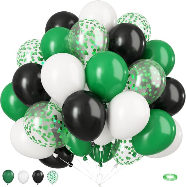 Detalle de Green and Black Balloons 50-Piece Set (12 Inch) for Birthday, Game Day & Party Decor