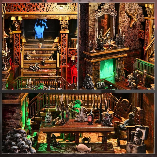 Detalle de ETKVR Book Nook Kit – Horror DIY Booknook Modell mit LCD, LED und Spiegelillusion für dein Bücherregal