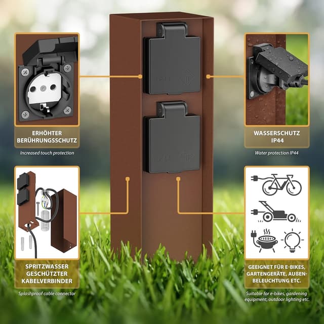 Detalle 2 de POMI Garten-Steckdosen-Säule 2-fach, 23 cm