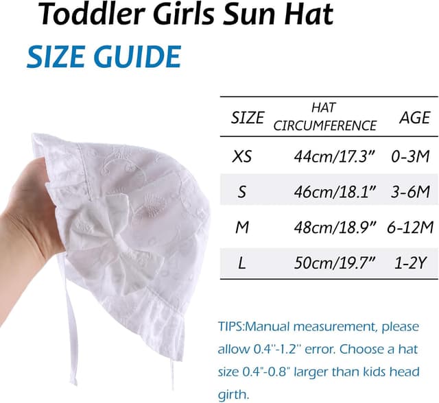 Detalle de XIAOHAWANG Baby Sommerhut Mädchen mit UV-Schutz, Baumwolle – mit Schleife & Bindebändern
