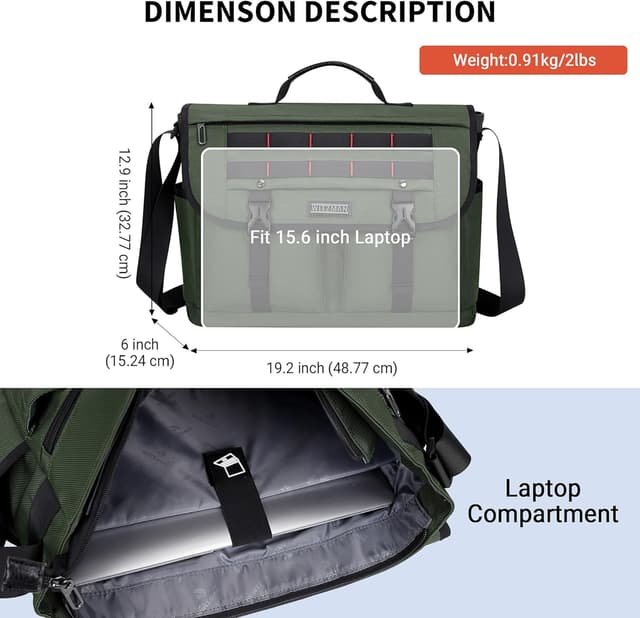 Detalle de WITZMAN Messenger Bag for Men, nylon 15.6 in