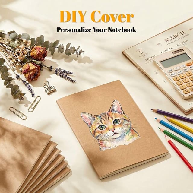 Detalle de VEESUN Notizbuch A5 blanko (30er Pack) mit Kraft-Cover – 60 weiße Seiten pro Heft