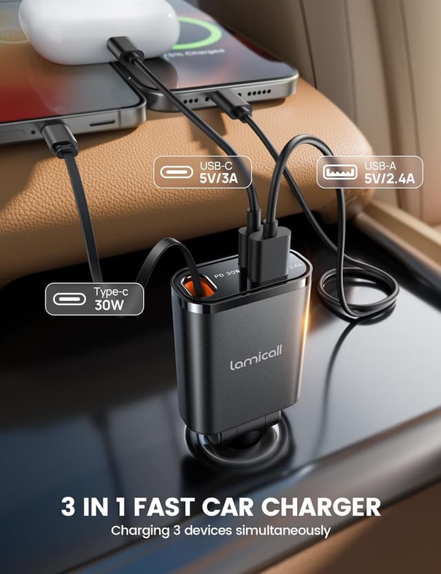 Detalle de Lamicall 57W 3-in-1 car charger adapter