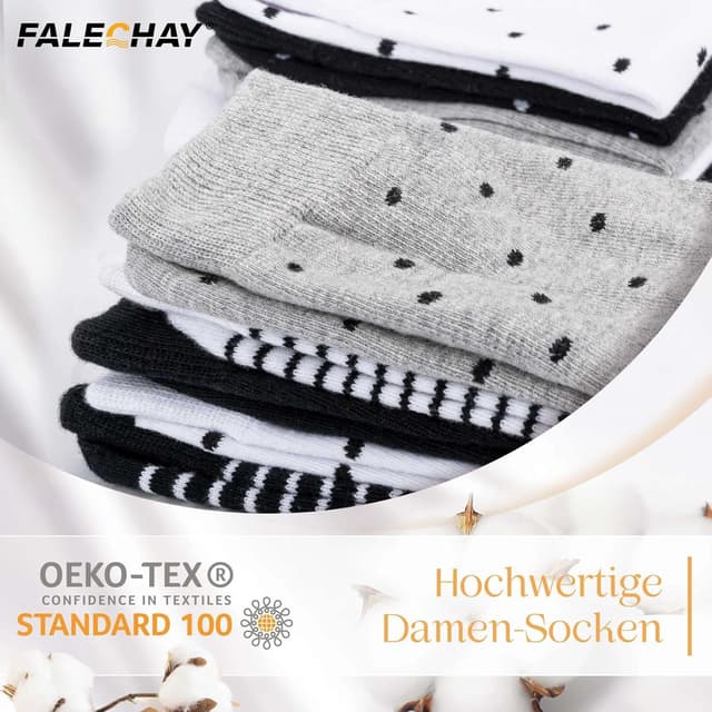 Detalle de Falechay 10 Paar Damensocken mit Punkt-Streifen-Muster (Baumwolle), Sport-Style für 35–42