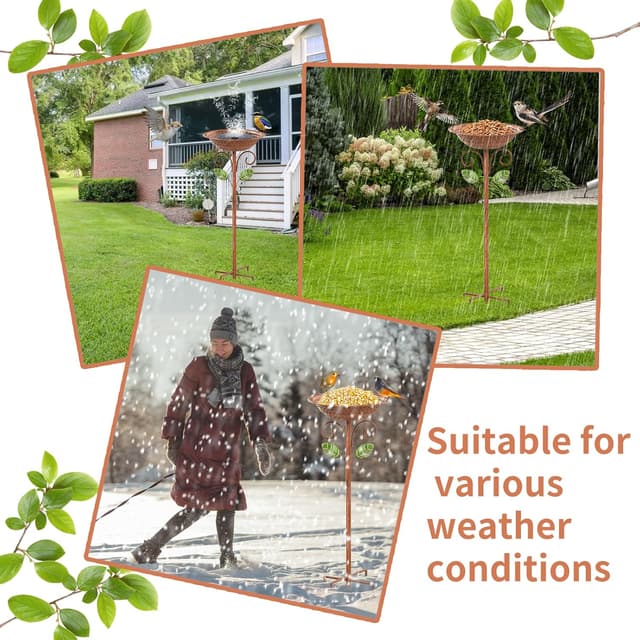 Detalle de KHayRovies stehendes Metall-Vogelbad für außen in Retro-Kupferoptik mit 5 Zinken