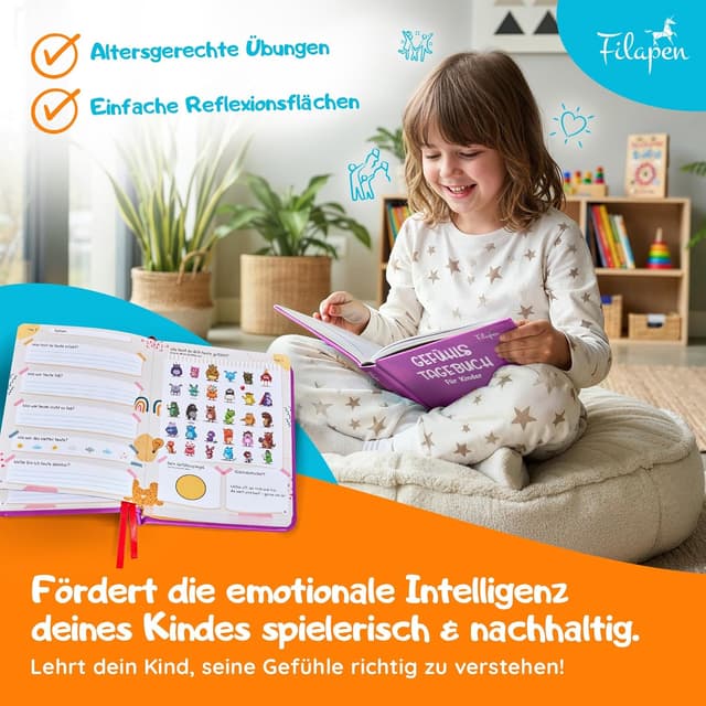 Detalle 2 de Filapen Gefühlstagebuch für Kinder 100 Tage