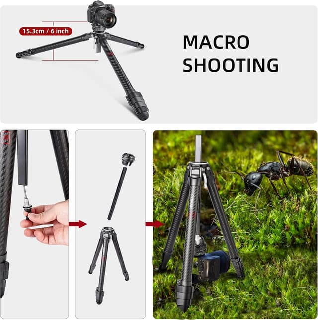 Detalle de COMAN Zero F38 treppiede in fibra di carbonio con testa a sfera panoramica 360° (video F38 per DSLR)