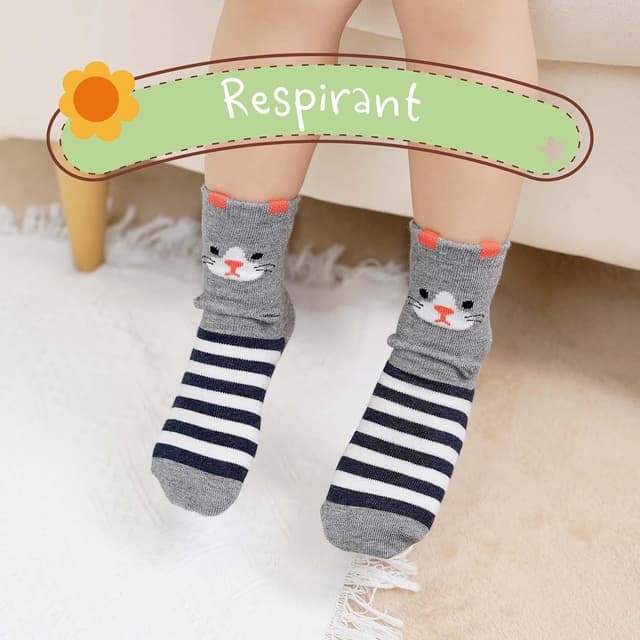 Detalle 2 de LOFIR Chaussettes fantaisie coton pour filles – modèle animal chat/chien, lot de 5 paires