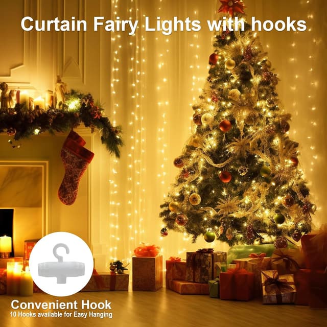 Detalle 2 de A.bigwhale Lichtervorhang 2x2 m mit 200 warmweißen LEDs (2 Stück) – USB Lichterkette für innen