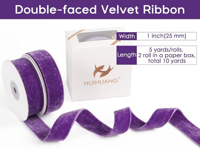 Detalle 2 de HUIHUANG Purple Velvet Ribbon 1 inch, 10 yards ๐