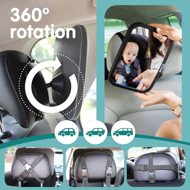 Detalle 2 de Onco Baby Car Mirror Bundle (Rear & Forward Facing) – 100% Shatterproof, Shakeproof Clip-On Mirrors